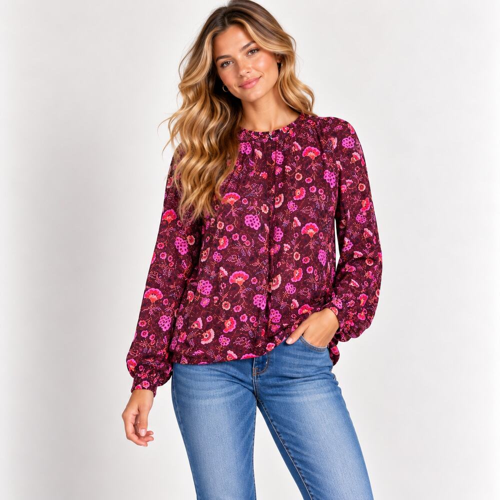 Universal Thread Top Women's Size L Burgundy Floral Lightweight NWT Boho Cottage